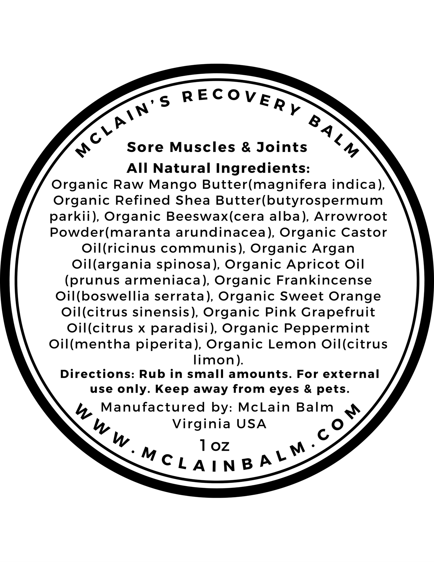 McLain's Recovery Balm ~Citrus Mint~